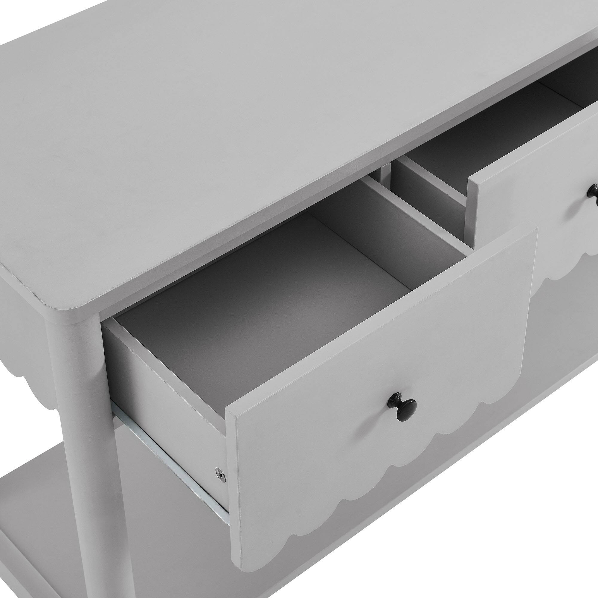 Alt View 4. Modway - Emmeline 3-Drawer Scalloped Console Table by Modway - Light Gray.