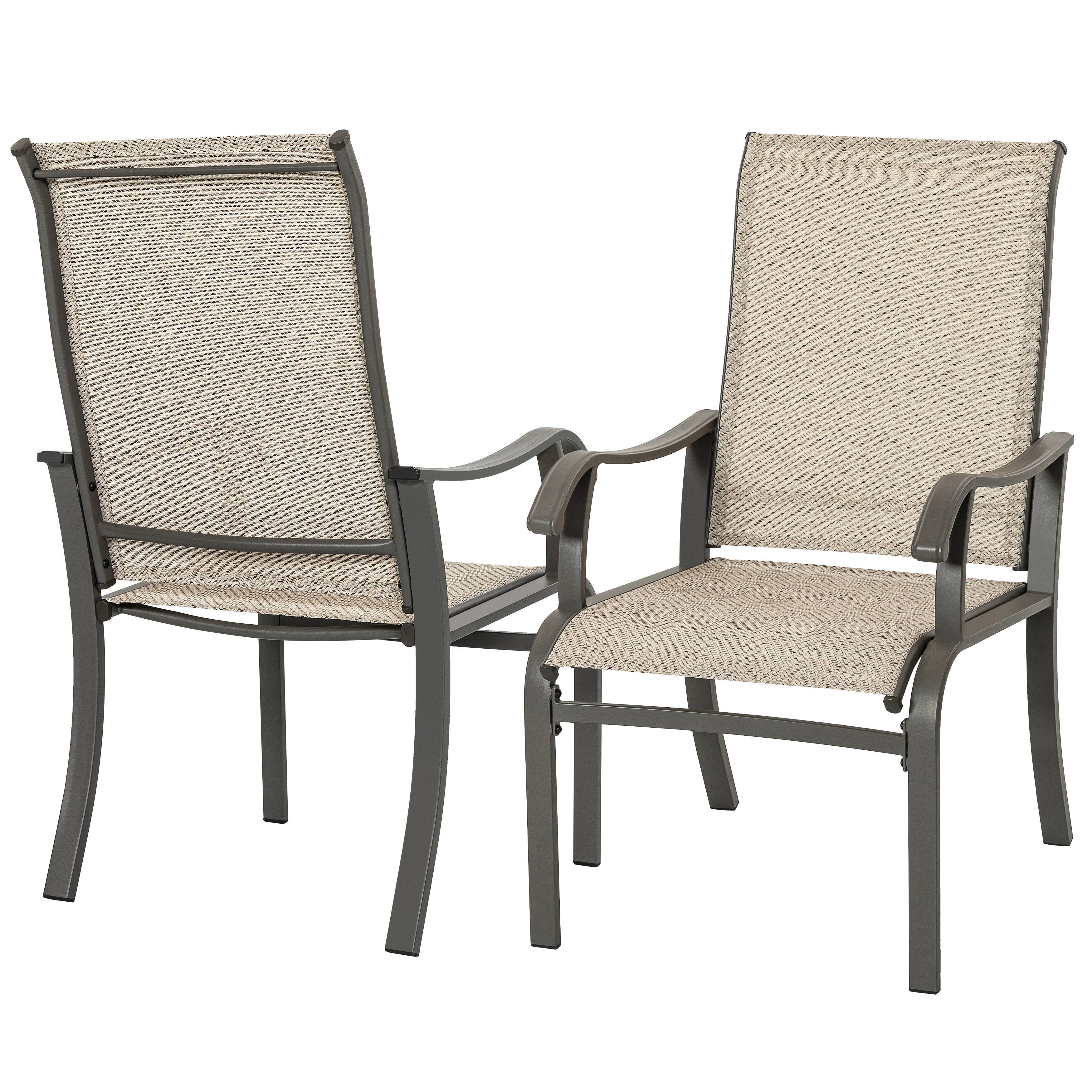 Angle. Nuu Garden - Outdoor 2-Piece Textilene and Metal Dining Chairs with Ergonomic Design - Beige and Gray.