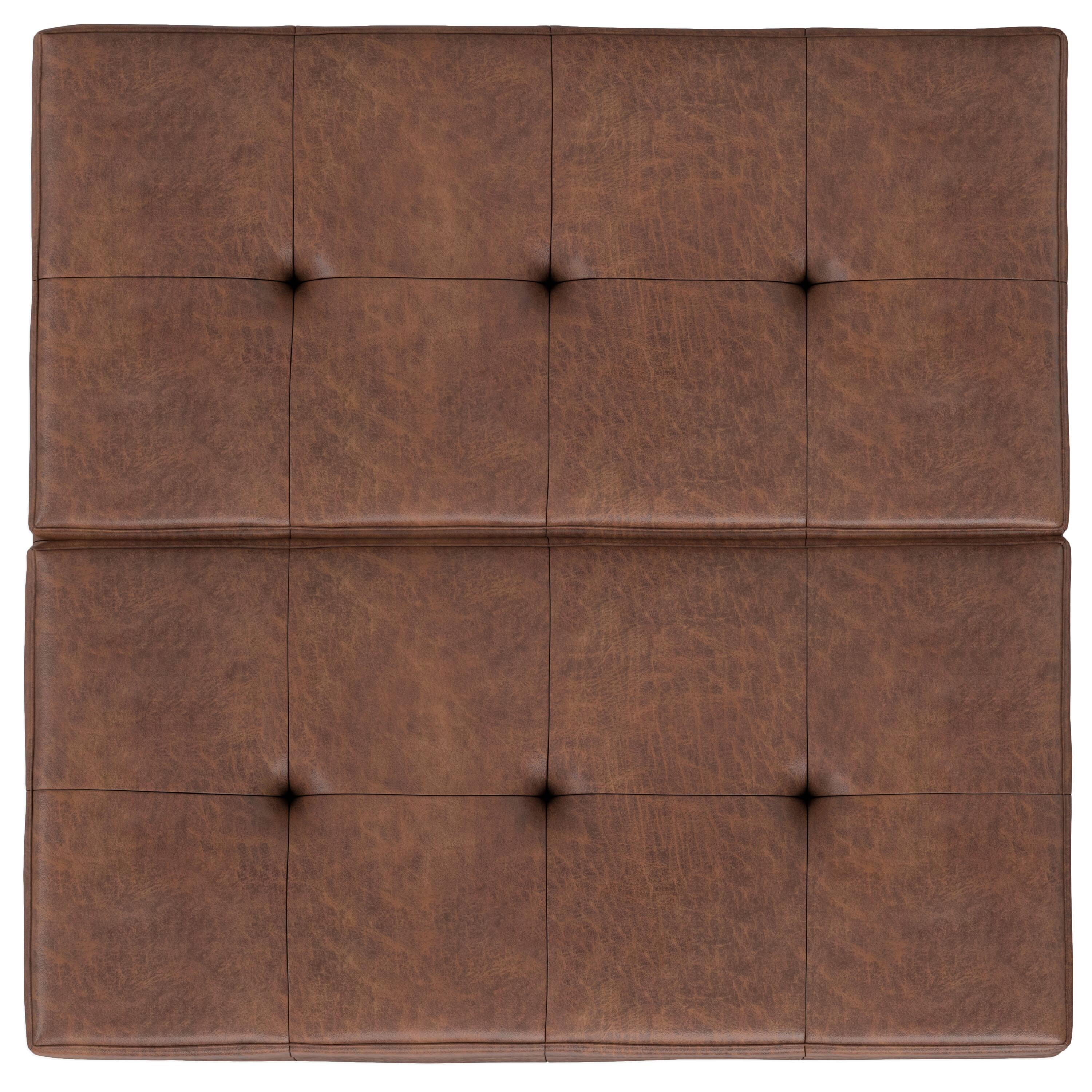 Alt View 1. Simpli Home - Dover 36 inch Contemporary Lift Top Coffee Table Storage Ottoman in Distressed Saddle Brown Vegan Faux Leather,Assembled - Distressed Saddle Brown.