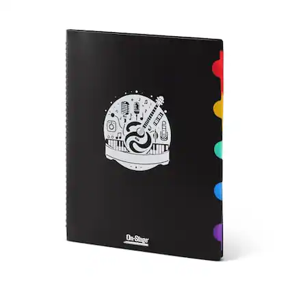 Front. On Stage Stands - On-Stage Sheet Music Folder/Book (Loose Page Organizer, 40 Clear Plastic Sleeves, Fits 8.5x11 Sheets, Color-Coded Thumb - Black.