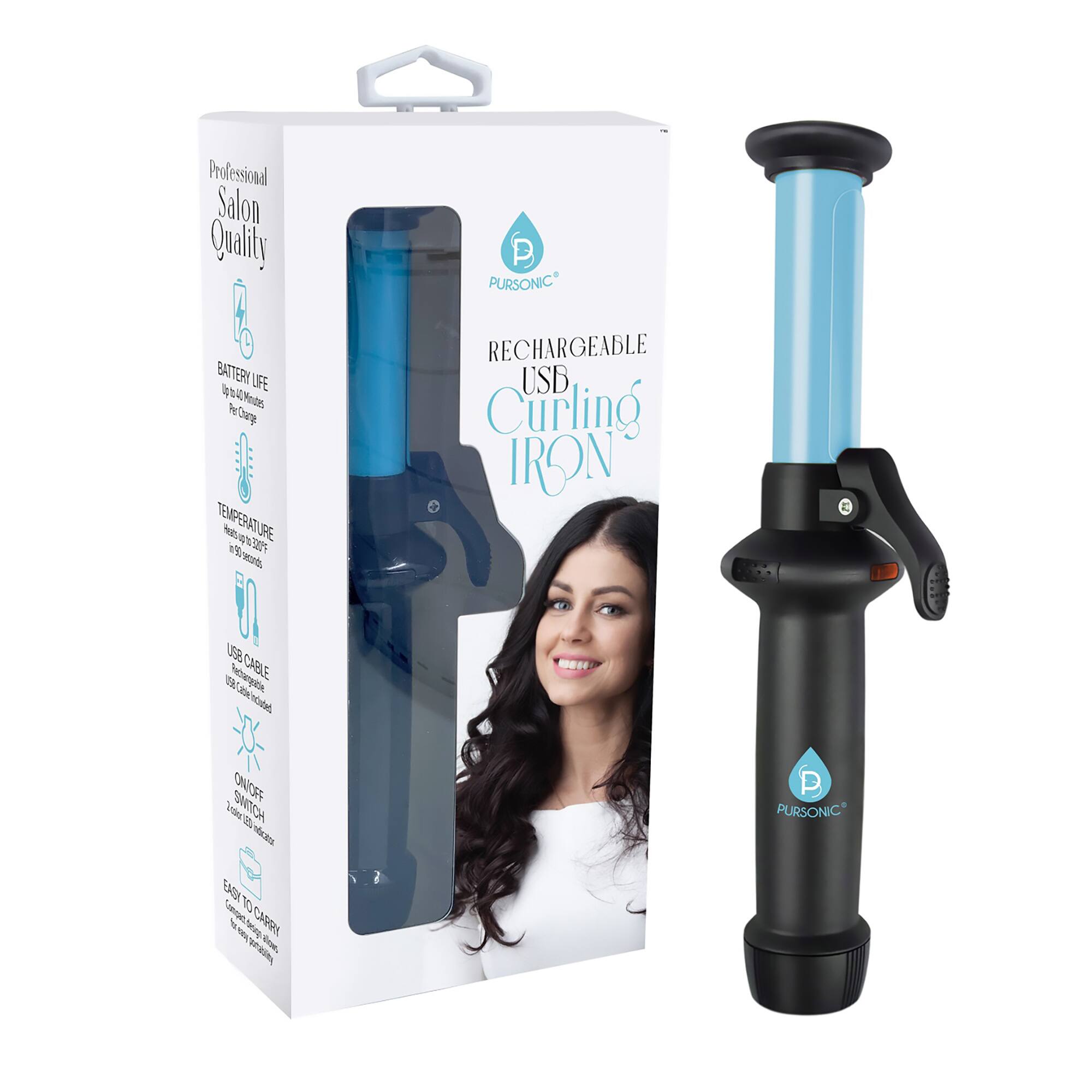 Pursonic - USB Rechargeable Mini Curling Iron - Blue