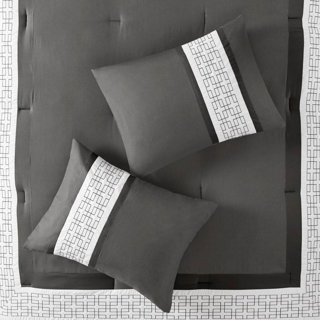 Alt View 2. Gracie Mills - Gracie Mills Aguilar 8-Piece Embroidered Hotel-Style Comforter Set - Dark Grey.