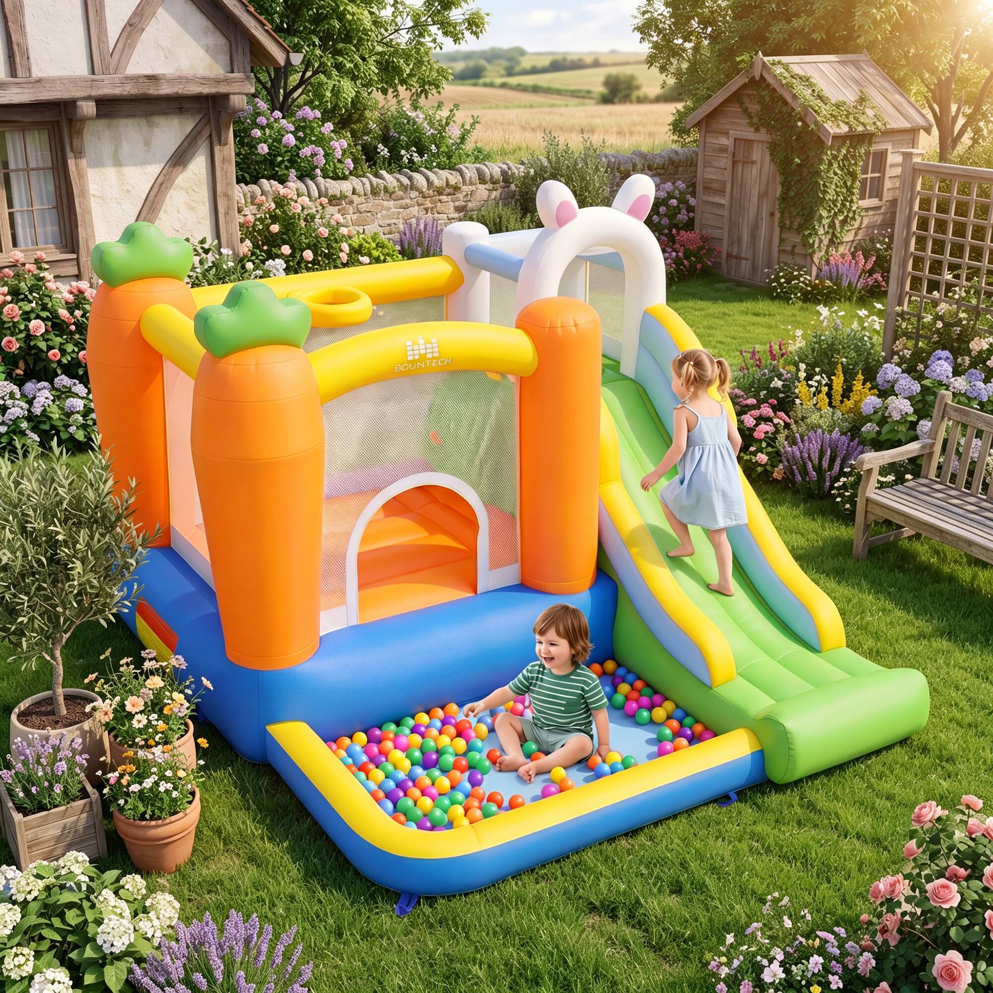 Alt View 1. Costway - Costway Inflatable Bounce House, Blow Up Water Slide with Ball Pit & Basketball Hoop (With 370W Blower) - Multi-Color.