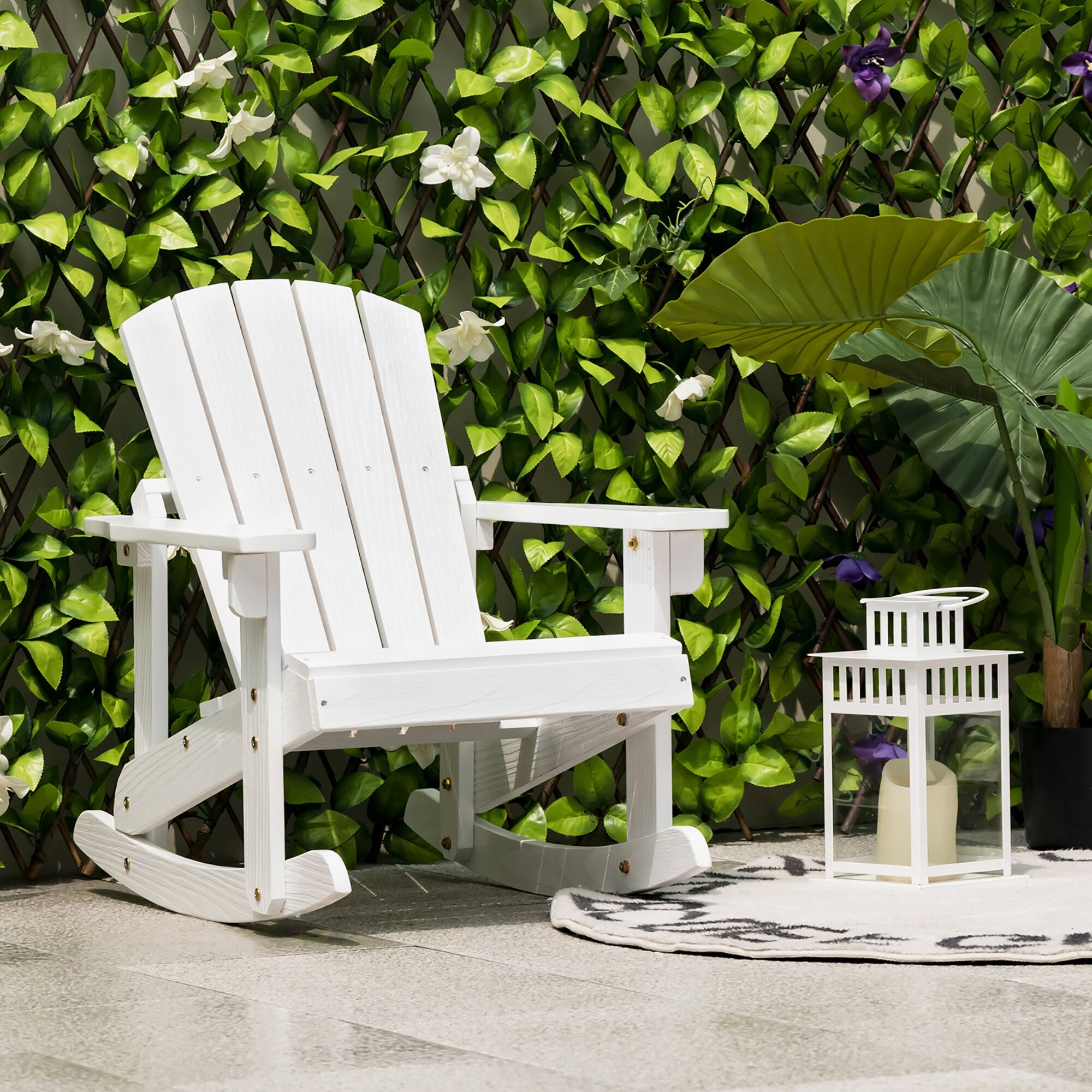 Alt View 3. Gymax - Gymax 2PCS Kid Adirondack Rocking Chair Outdoor Solid Wood Slatted seat Backrest White - White.