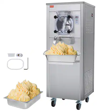 Front. VEVOR - Ice Cream Maker for Commercial Use, Produces 18 Liters per Hour, 1780W, Offers Single Flavor, Equipped with Wheels - Silver.