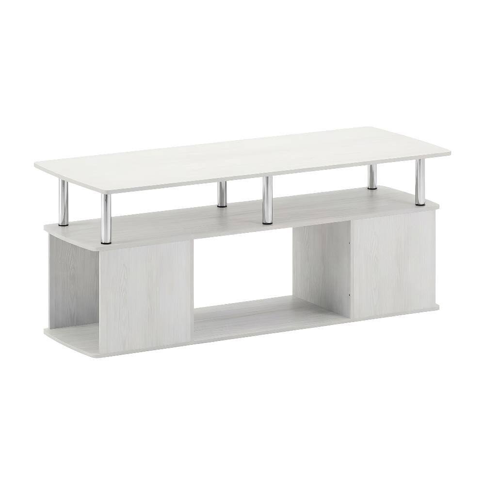 FurniFact - White Oak Coffee Table with Stainless Steel Tubes and Utility Design - White Oak, Stainless Steel
