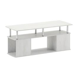 FurniFact - White Oak Coffee Table with Stainless Steel Tubes and Utility Design - White Oak, Stainless Steel