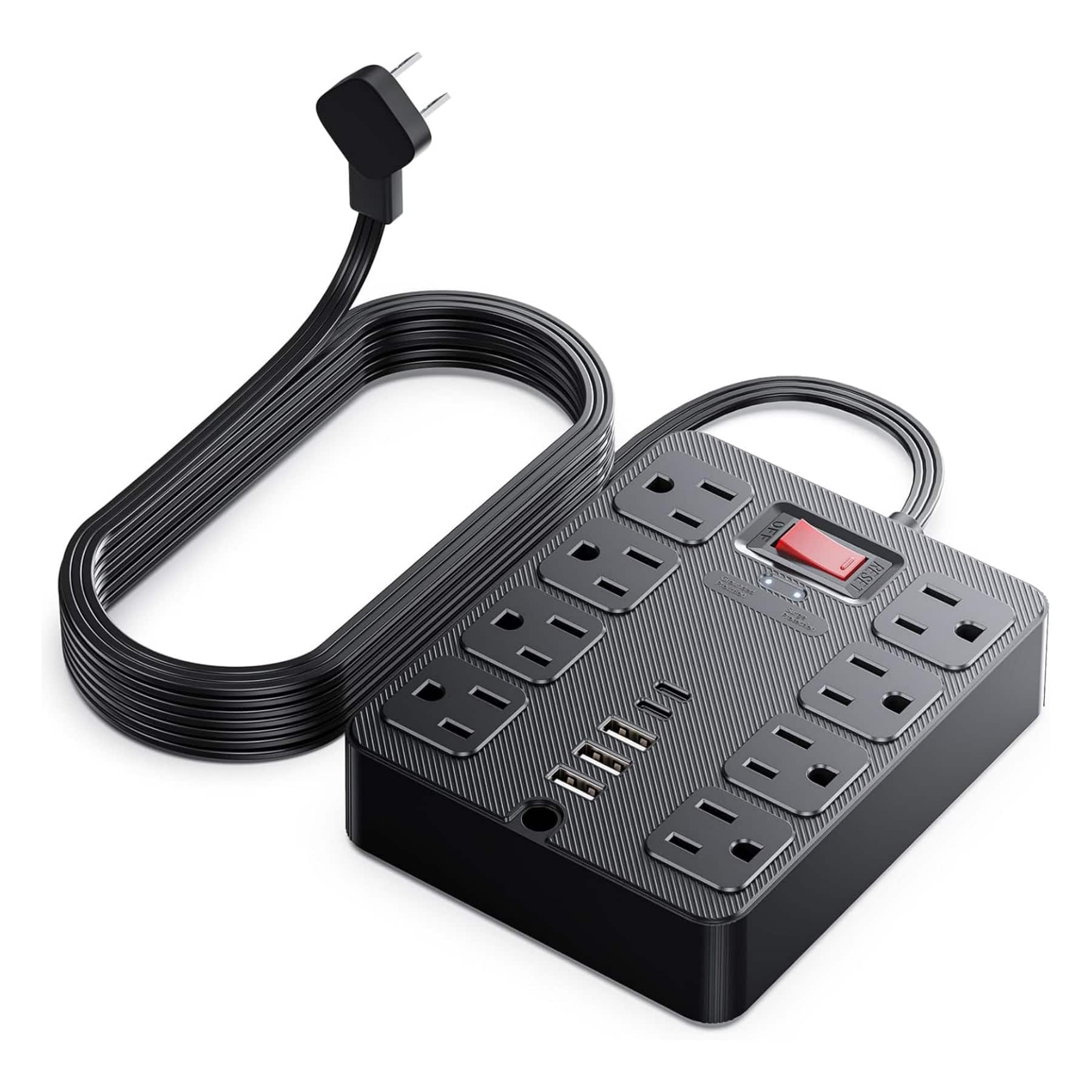 Dazzed Corner - 13-in-1 Surge Protector – 8 AC Outlets, 3 USB, 5Ft Cord - Black