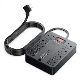 Dazzed Corner - 13-in-1 Surge Protector – 8 AC Outlets, 3 USB, 5Ft Cord - Black