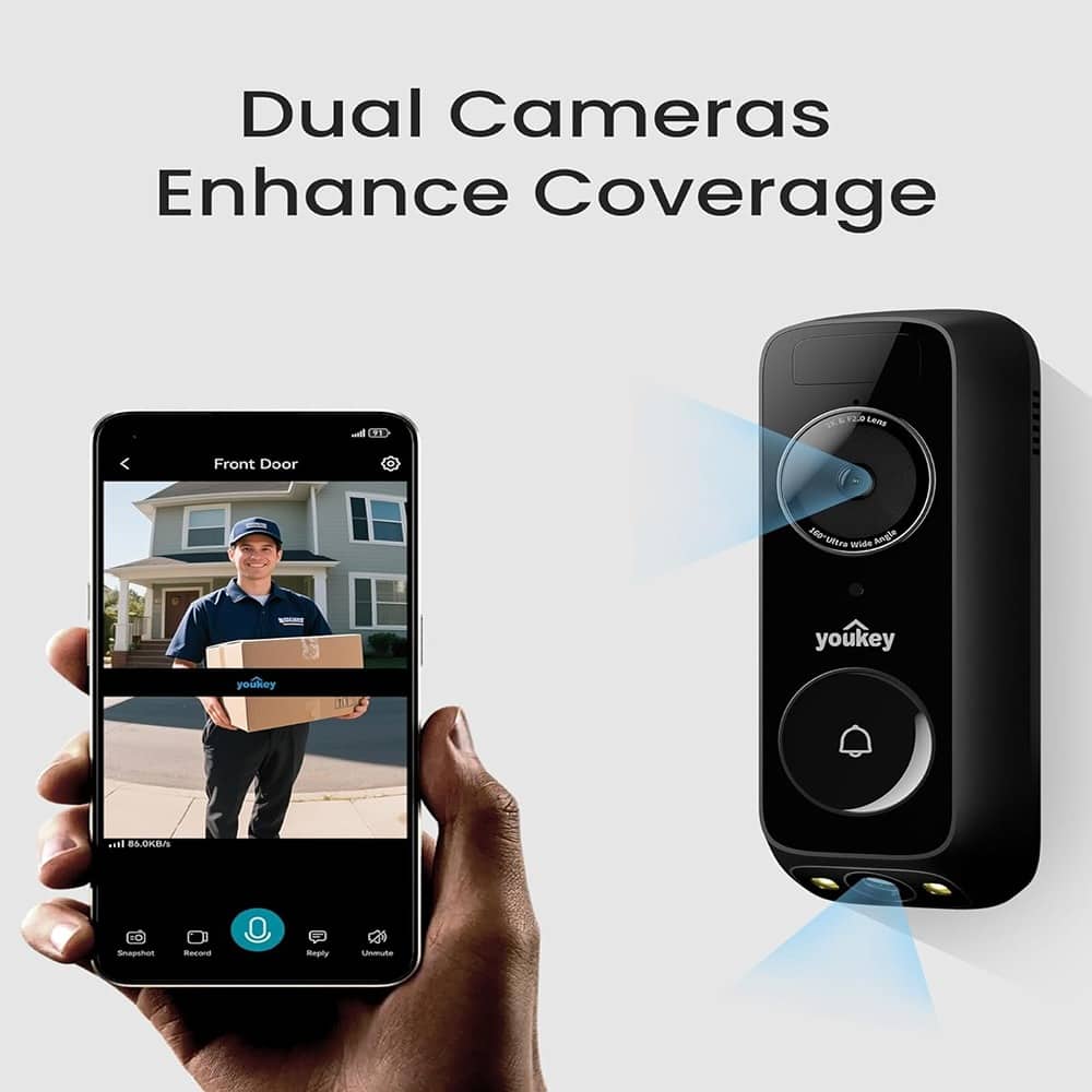 Schertz - Wireless 2K Video Doorbell Camera with Chime, Dual Cam, Night Vision - Black