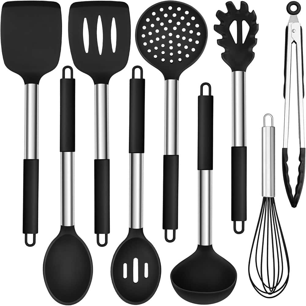 RTMB - Nine-piece silicone kitchen cooking utensils set, dishwasher safe, BPA-free - Black