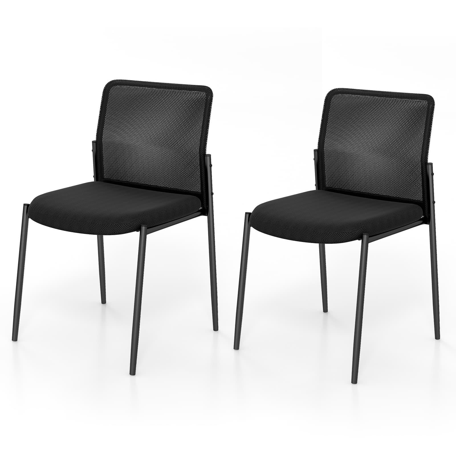 Costway - Office Guest Chair Set of 2 with Breathable Mesh Back Padded Seat for Waiting Room - Black