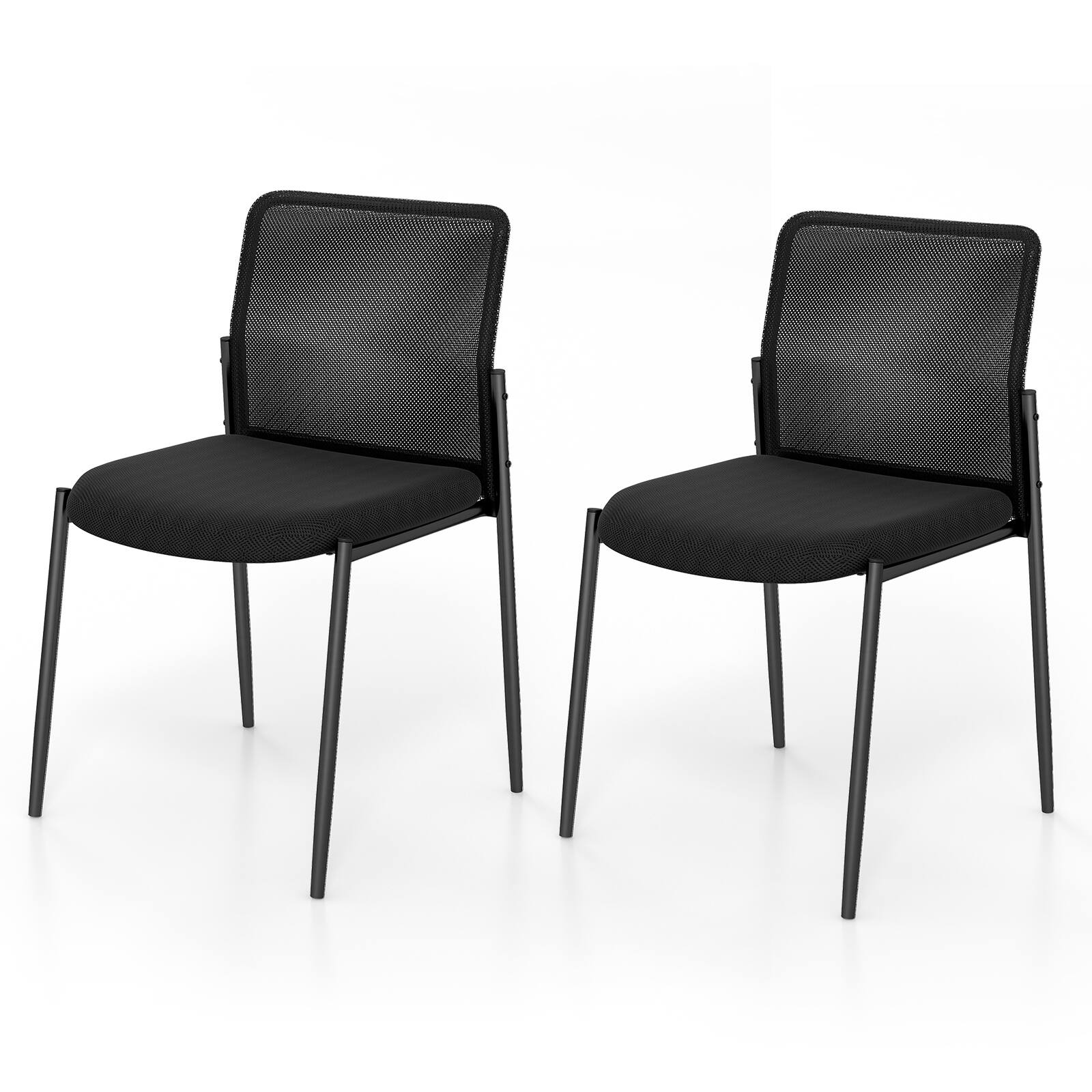 Front. Costway - Office Guest Chair Set of 2 with Breathable Mesh Back Padded Seat for Waiting Room - Black.