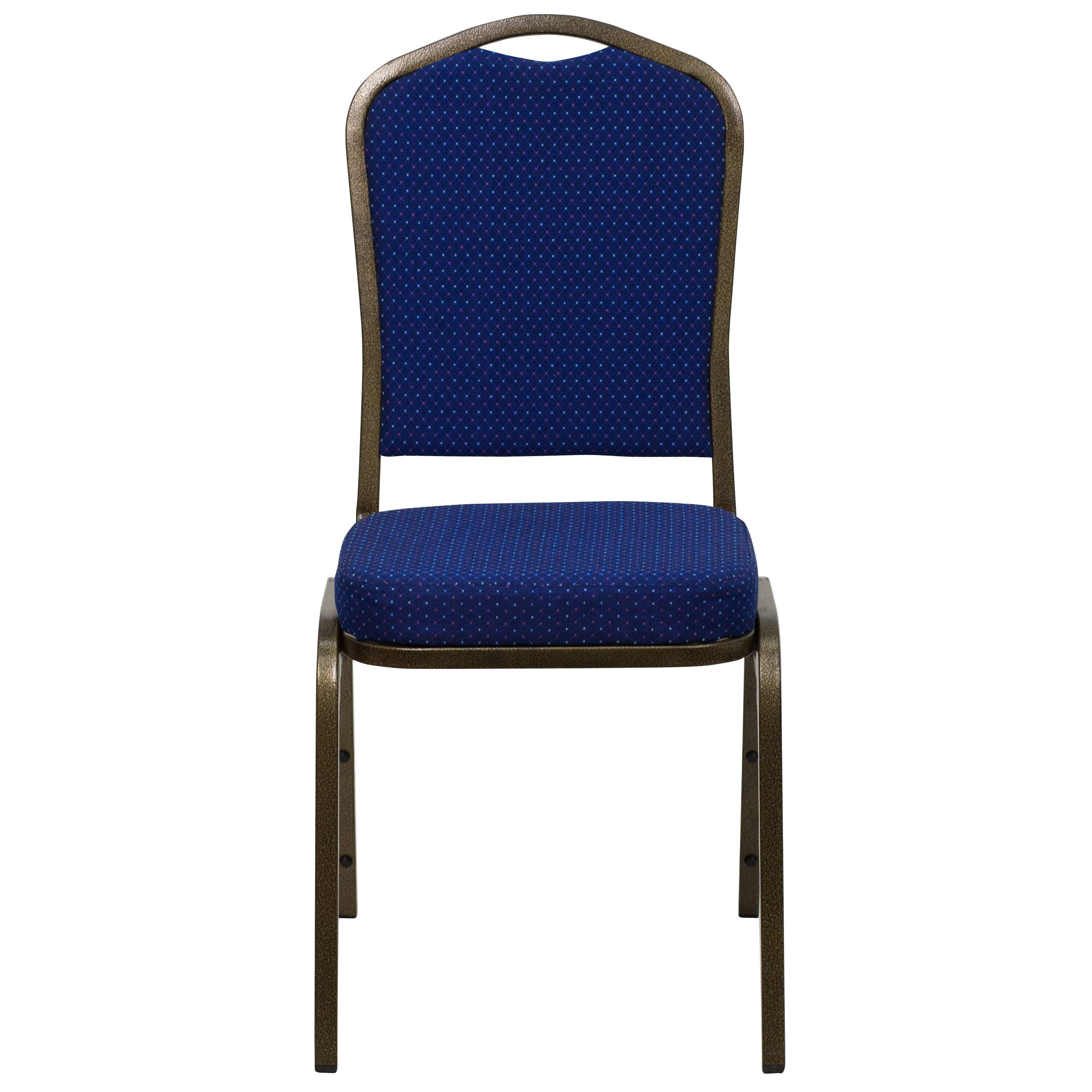 Alt View 7. Emma + Oliver - Crown Back Stacking Banquet Dining Chair - Navy Blue Patterned Fabric/Gold Vein Frame.