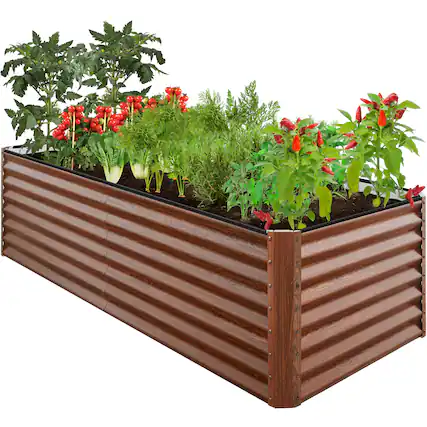 Front. Best Choice Products - Best Choice Products 8x4x2ft Outdoor Metal Raised Garden Bed for Vegetables Flowers Herbs - Wood Grain - Wood Grain.