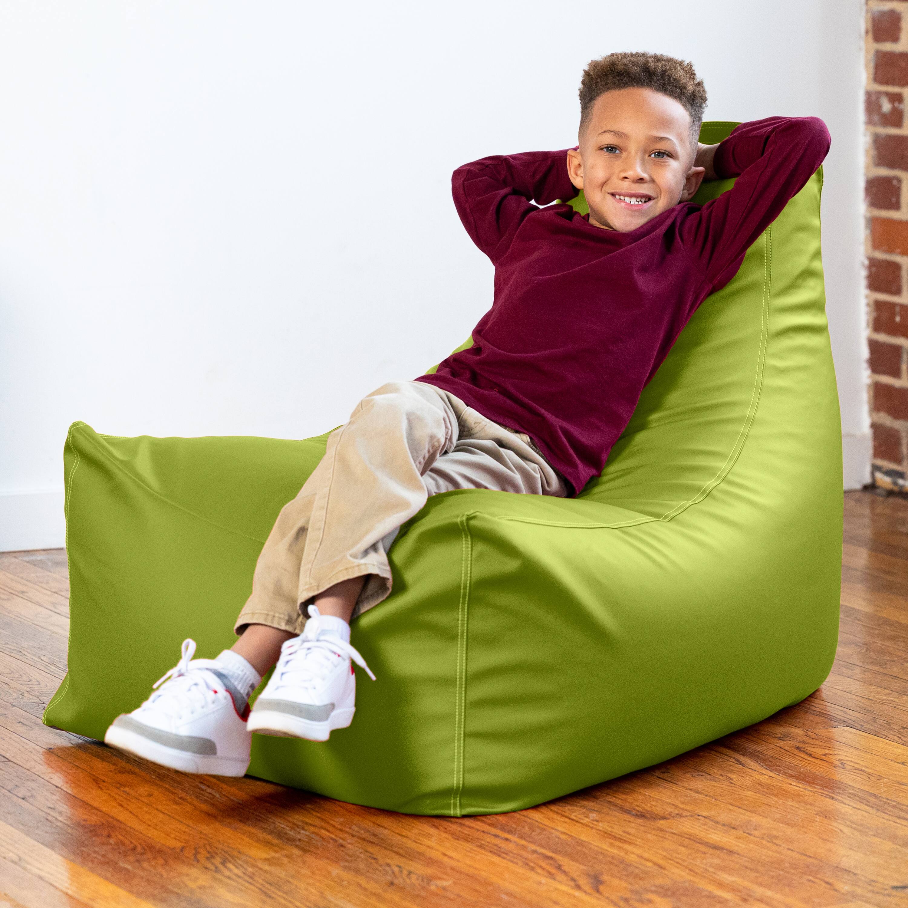 Angle. Jaxx - Jaxx Pezzi Premium Vinyl Classroom Bean Bag Chair, Green - Green.