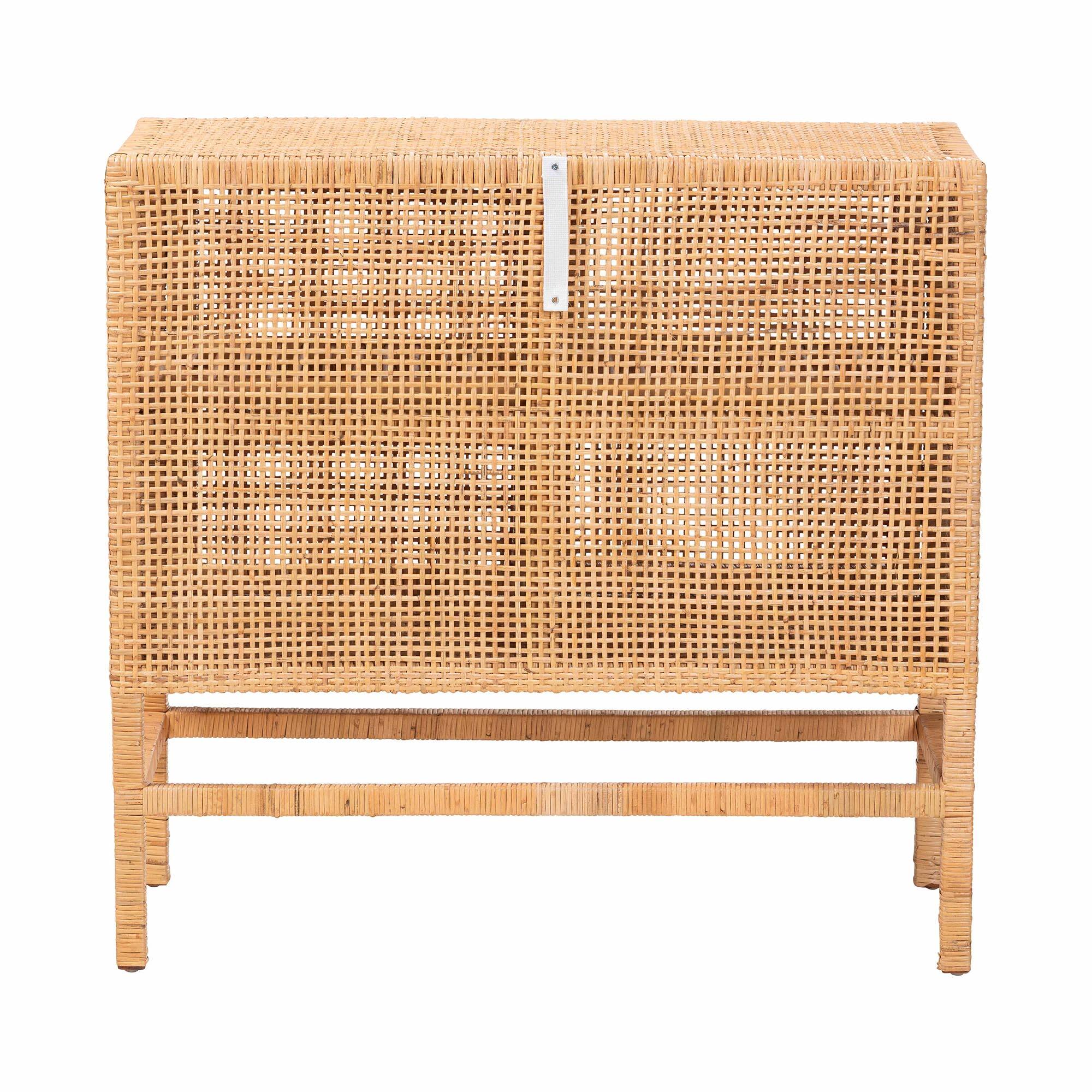 Alt View 1. bali & pari - Vivan Natural Rattan Storage Cabinet - 2-Tier Handwoven Wicker Accent Cabinet with Double Doors and Elevated Base - Natural Brown.