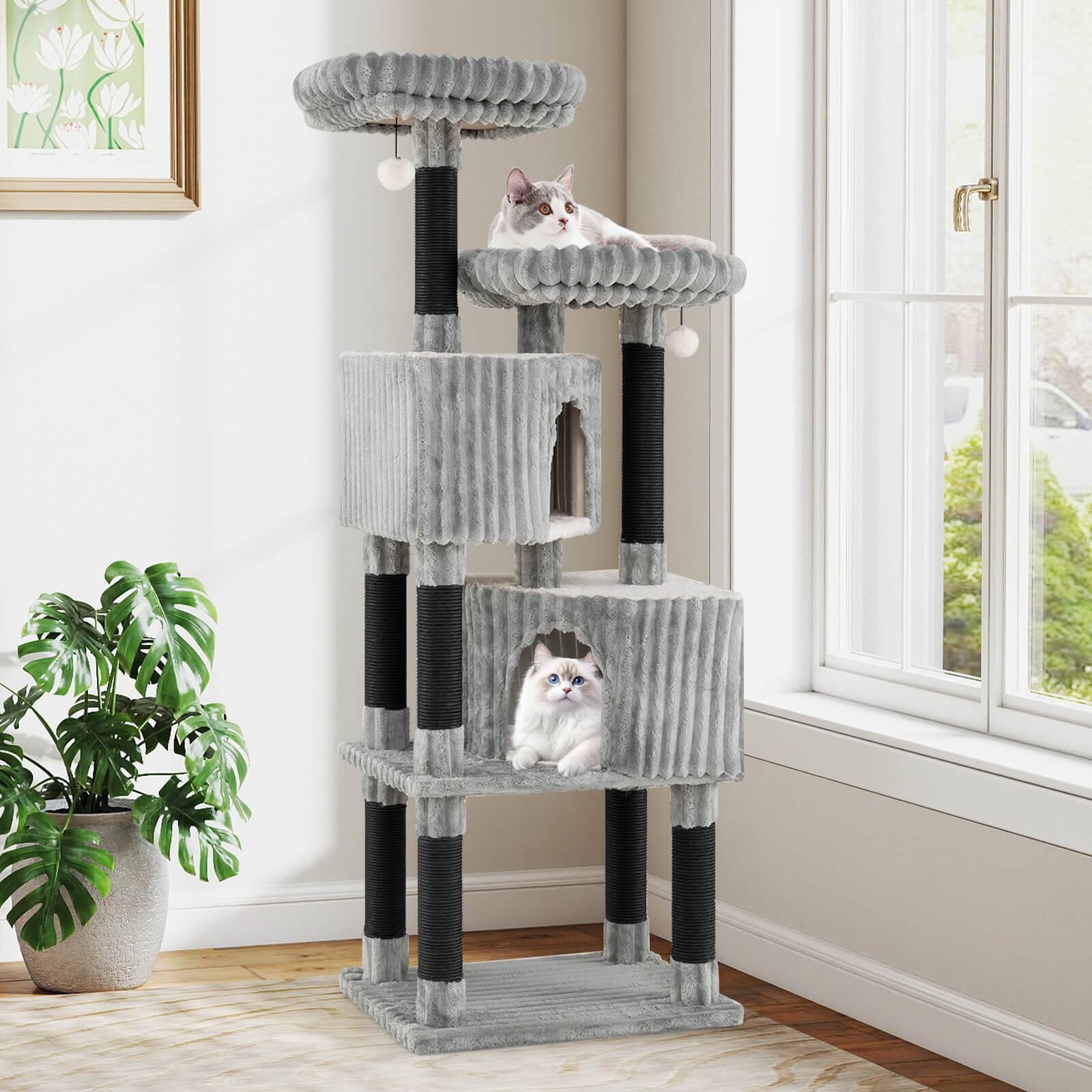 Alt View 4. Costway - Costway Large Multi-level Cat Tree with 2 Condos, 2 Perch Beds, Scratching Posts, Balls - HCST11492.
