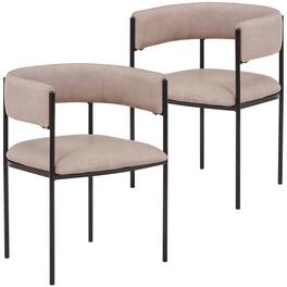 LeisureMod - Cyril 2-PCS Modern Dining Armchair - U-Shaped Accent Chair with Iron Base - Taupe