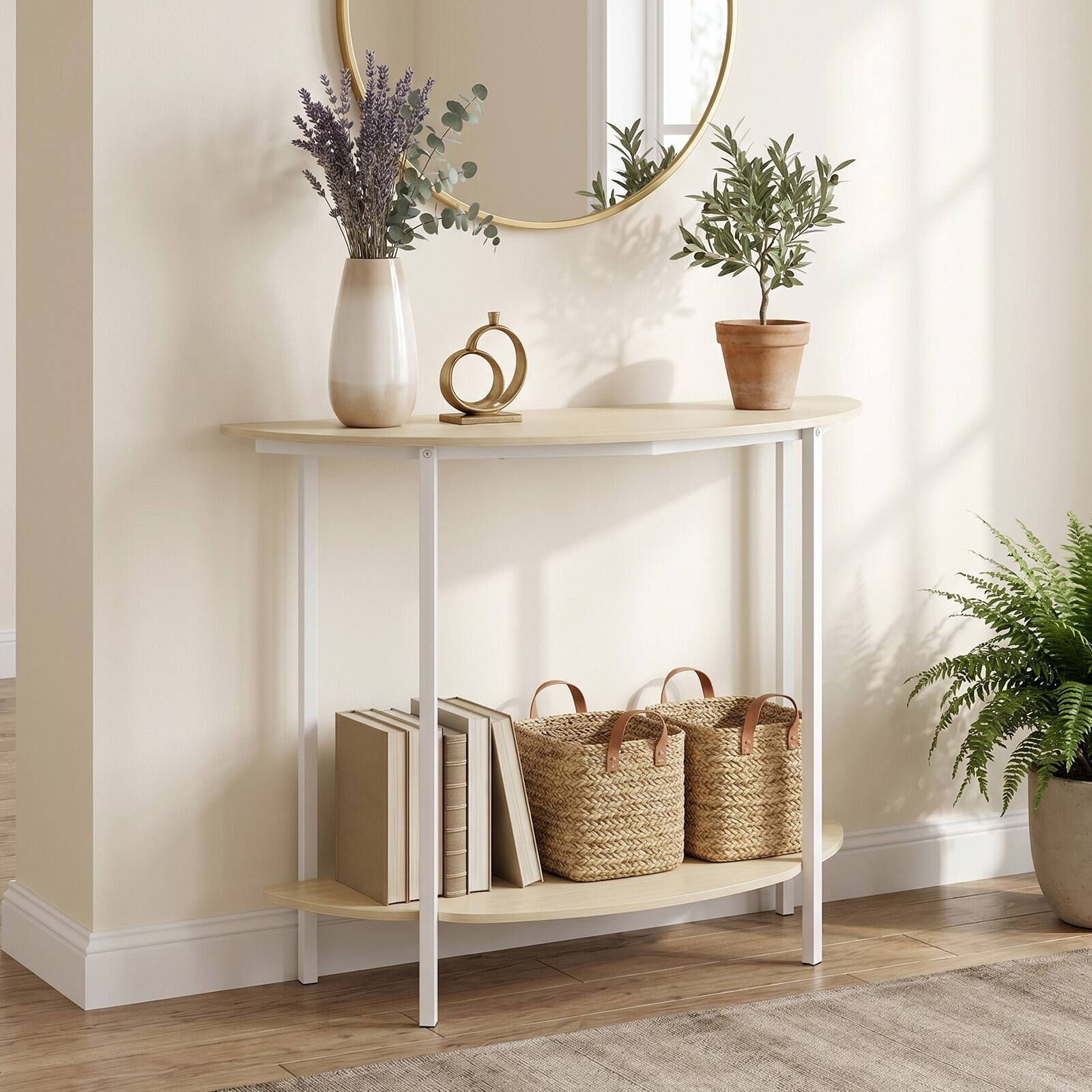 Alt View 3. Gymax - Gymax Half Moon Console Table 40'' 2-Tier Entryway Table w/Storage Shelf Sofa Table - White.