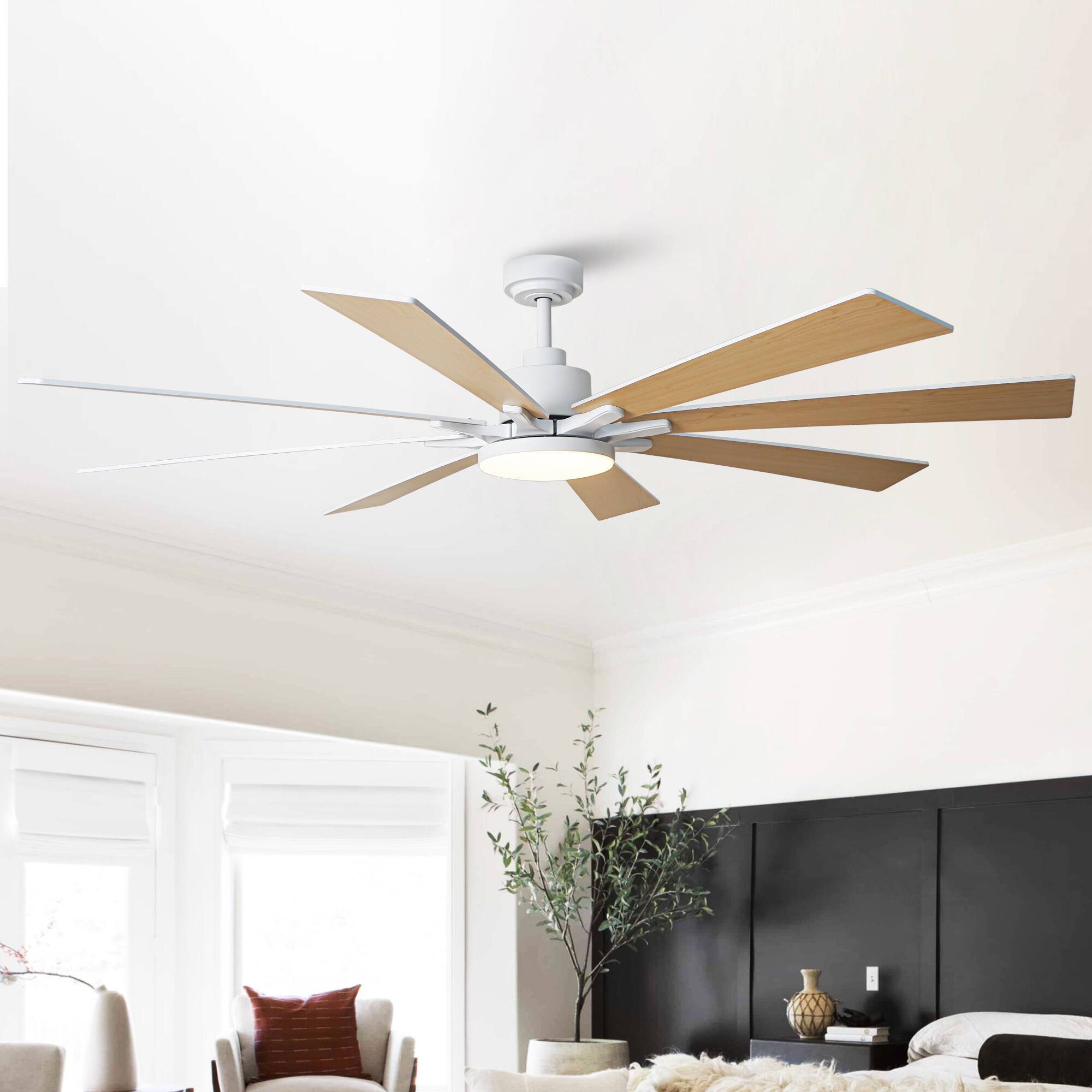 Alt View 1. Vaczon - 72" Modern White 3CCT LED Windmill Ceiling Fan with Light - White.