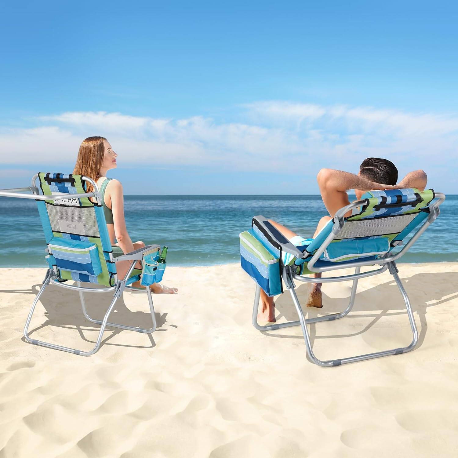 Alt View 7. Winado - Backpack Beach Camping Chair Folding Adjustable Heavy Duty Aluminum with Cup Holder, Towel Bar for Outdoor Beach Camping - Blue & Green.