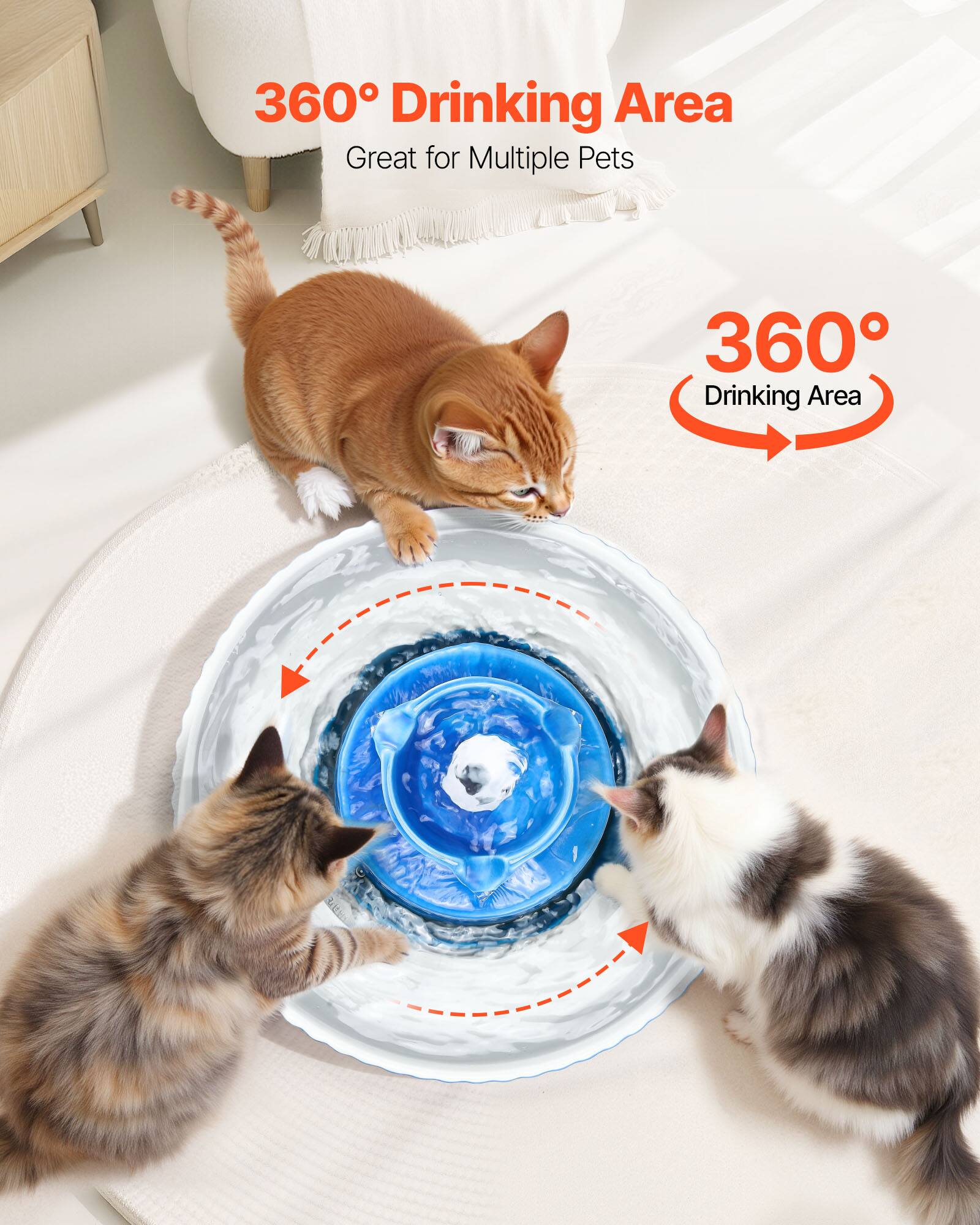 360° Drinking Area  
Great for Multiple Pets  

360° Drinking Area