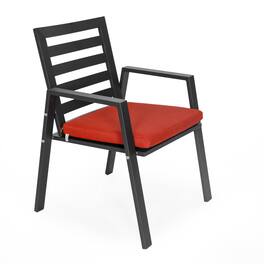 LeisureMod - Chelsea Mid-Century Modern Patio Dining Armchair with Weather-Resistant Olefin Cushion - Aluminum - Cherry Red