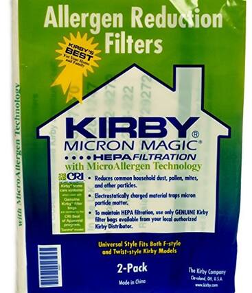 Allergen Reduction Filters
For Your Home
BEST
KIRBY
MICRON MAGIC®
HEPA FILTRATION
with MicroAllergen Technology
Reduces common household dust, pollen, mites, and other particles.
Electrostatically charged material traps micron particle matter.
To maintain HEPA filtration, use only GENUINE Kirby CRI filter bags available from your local authorized Kirby Distributor.
Universal Style Fits Both F-style and Twist-style Kirby Models
2-Pack
The Kirby Company
Guelph, ON, U.S.A
Made in China
www.kirby.com