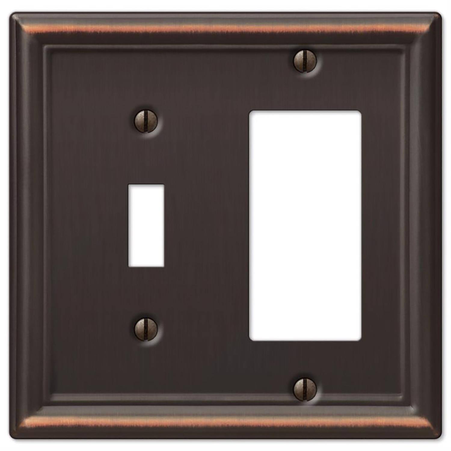Angle. AMERELLE - Amerelle Chelsea Aged Bronze 2 gang Stamped Steel Decorator/Toggle Wall Plate 1 pk - Bronze.