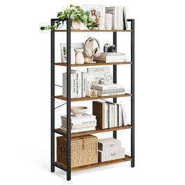 Songmics Home - 5-Tier Tall Bookshelf, Bookcase with Steel Frame, Book Shelf for Living Room, Home Office, Study, Industrial Style - Rustic Brown and Black
