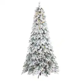 BreeBe - 8' Flocked Vermont Pine Christmas Tree w/600 LED 1680 Tips - Multicolor