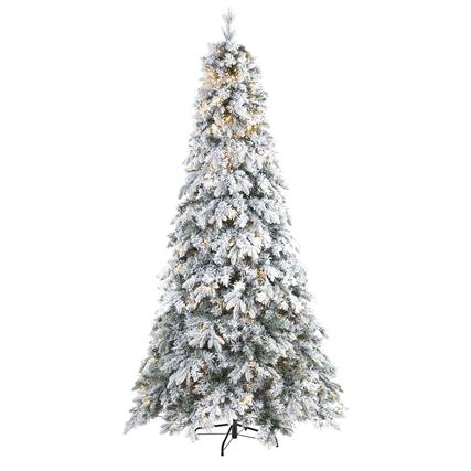Front. BreeBe - 8' Flocked Vermont Pine Christmas Tree w/600 LED 1680 Tips - Multicolor.