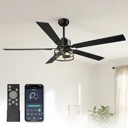 Vaczon - 60" Modern Smart Ceiling Fan with Remote and APP Control, 6-Speed Reversible Blades - Matte Black
