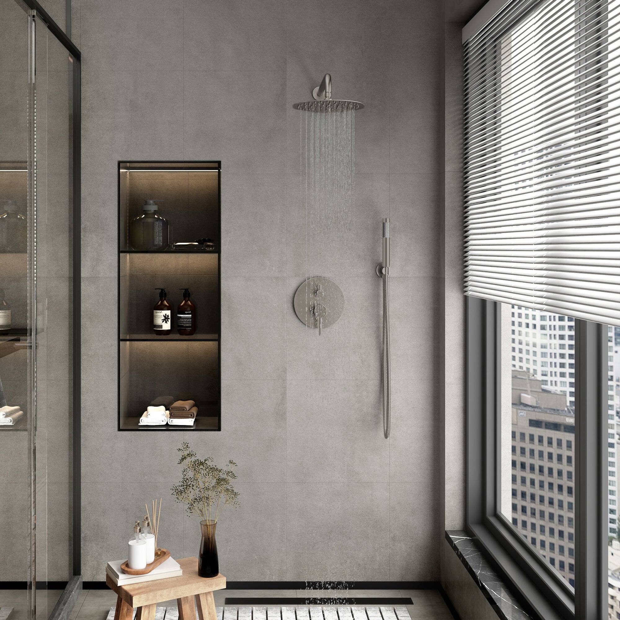 Alt View 4. Boyel Living - 1-Spray 10 in. Round Wall Mount Fixed and Handheld Shower Head 1.8 GPM with Pressure Balance Valve in Brushed Nickel - Brushed Nickel.