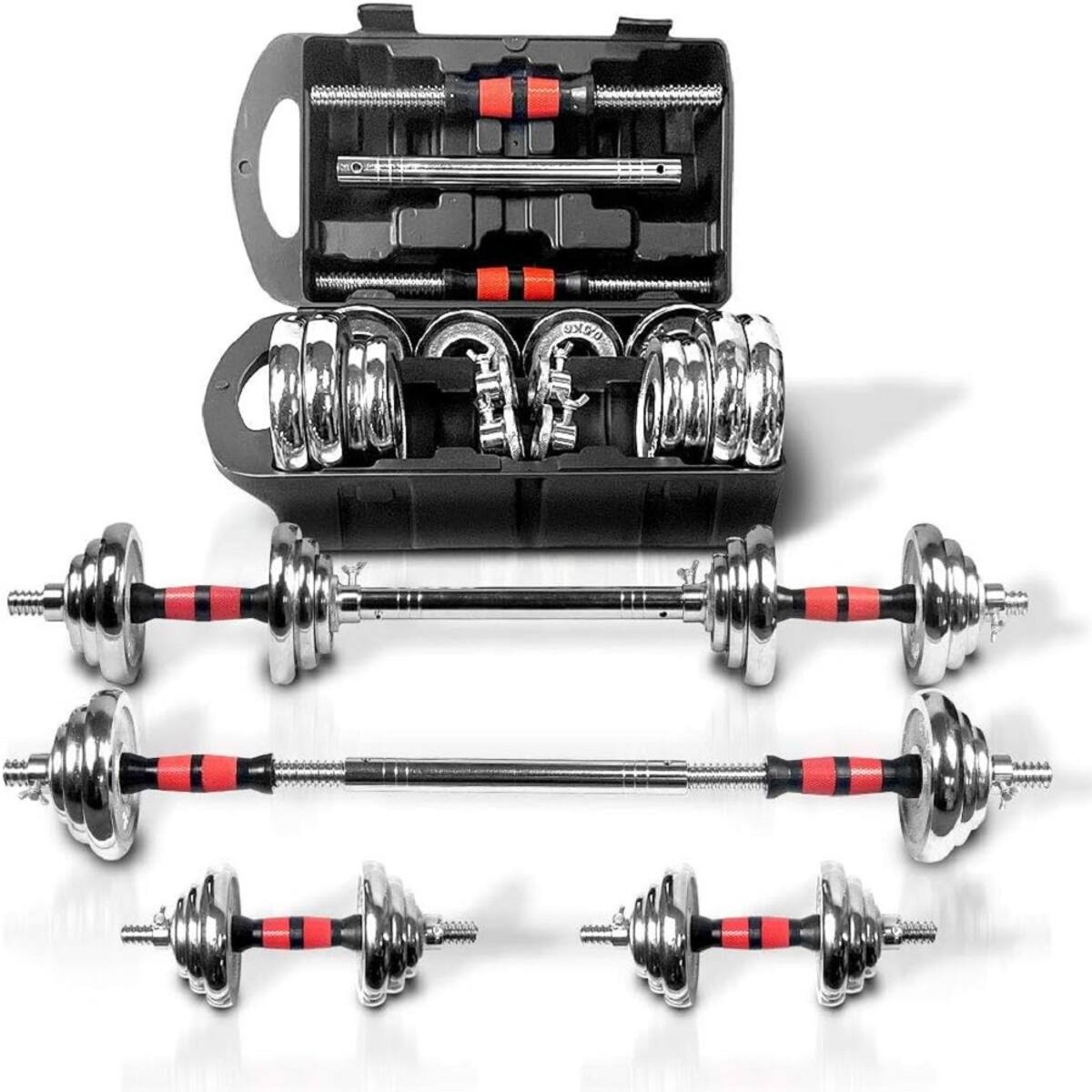 Alt View 2. Loheer - Loheer Adjustable Dumbbell Set 44 lb Cast Iron with Connecting Bar, Spinlock Home Gym Dumbbell Barbell Set, Carry Box - Chrome.