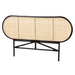 bali & pari - Reegan Modern Bohemian Rattan Queen Size Standalone Headboard - Black/Natural Brown