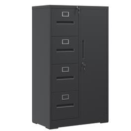 Dexmalle - Dexmalle-Metal Storage Vertical Filing Cabinet with Lock,4 Drawers and 1 door -Black