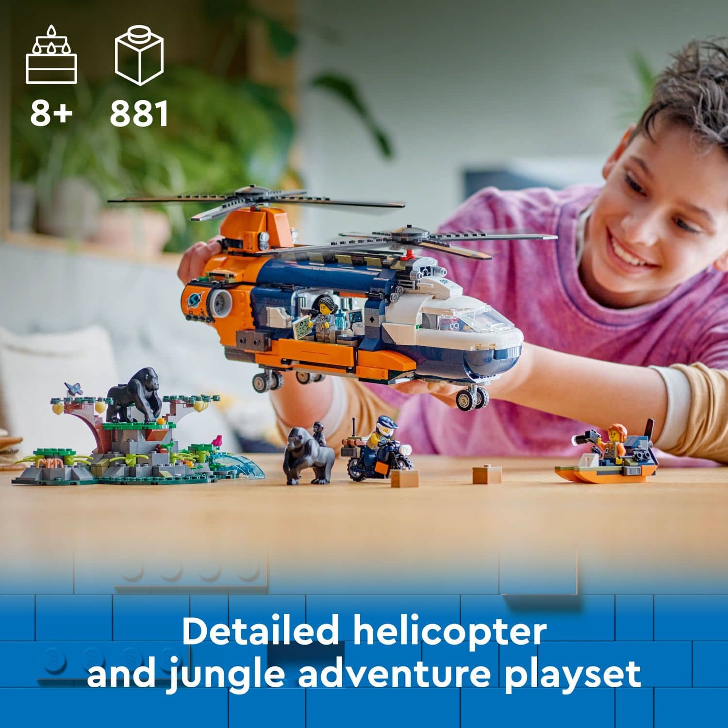 8+ 881 Detailed helicopter and jungle adventure playset