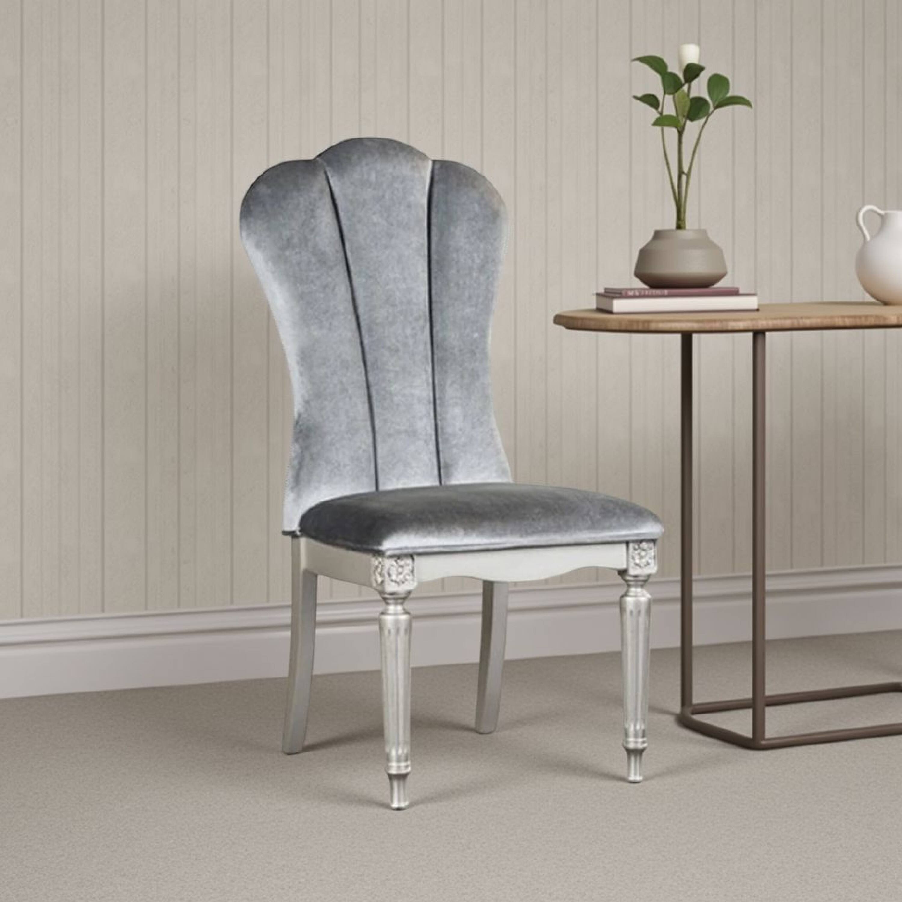 Alt View 5. Manhattan Lane - Hixe Side Dining Chair Set of 2, Gray Fabric Cushioned Seats - Silver, Light Gray.
