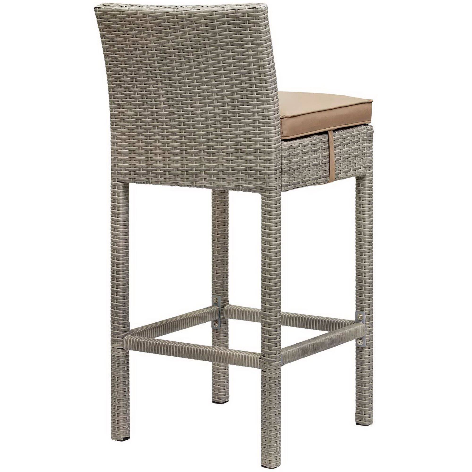 Alt View 1. Modway - Conduit Outdoor Patio Wicker Rattan Bar Stool Set of 4 by Modway - Light Gray Mocha.