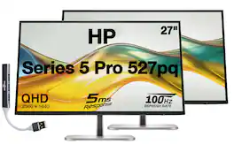 HP - Series 5 Pro 527pq 27" QHD IPS Monitor With 5ms Response Time, Pivot, Displayport, HDMI & DKZ (9D9S0UT#ABA) 2 Pack - Silver/Black