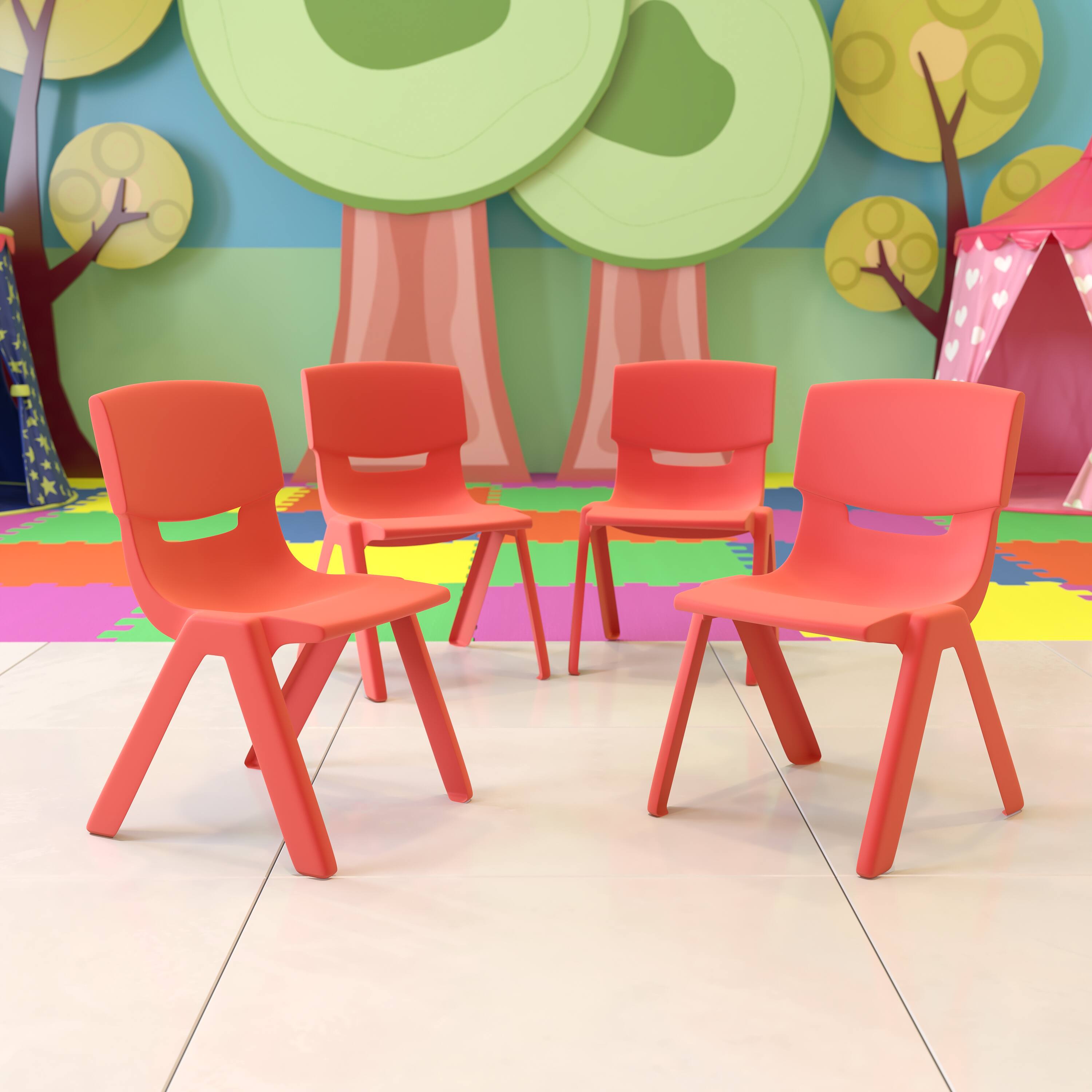 Alt View 2. Emma + Oliver - 4 Pack Plastic Stackable K-2 School Chair with 13.25"H Seat - Red.