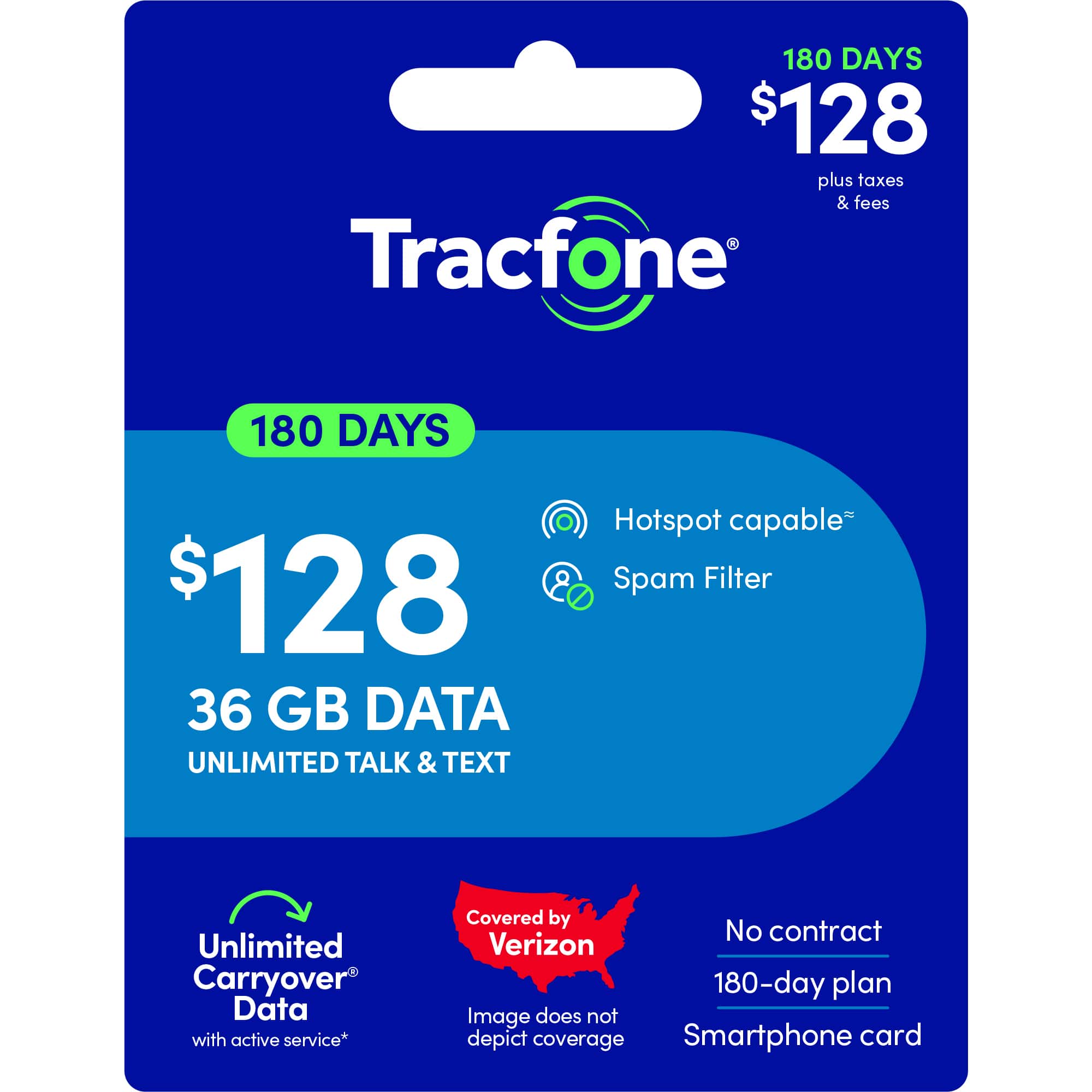 Tracfone - $128 Unlimited Talk & Text plus 36GB of Data 180-Day - Prepaid Plan [Digital]