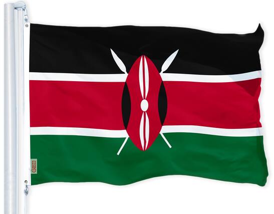 Front. G128 - Kenya National Flag 3x5 ft 150D Polyester Brass Grommets Indoor/Outdoor - Assorted Colors.