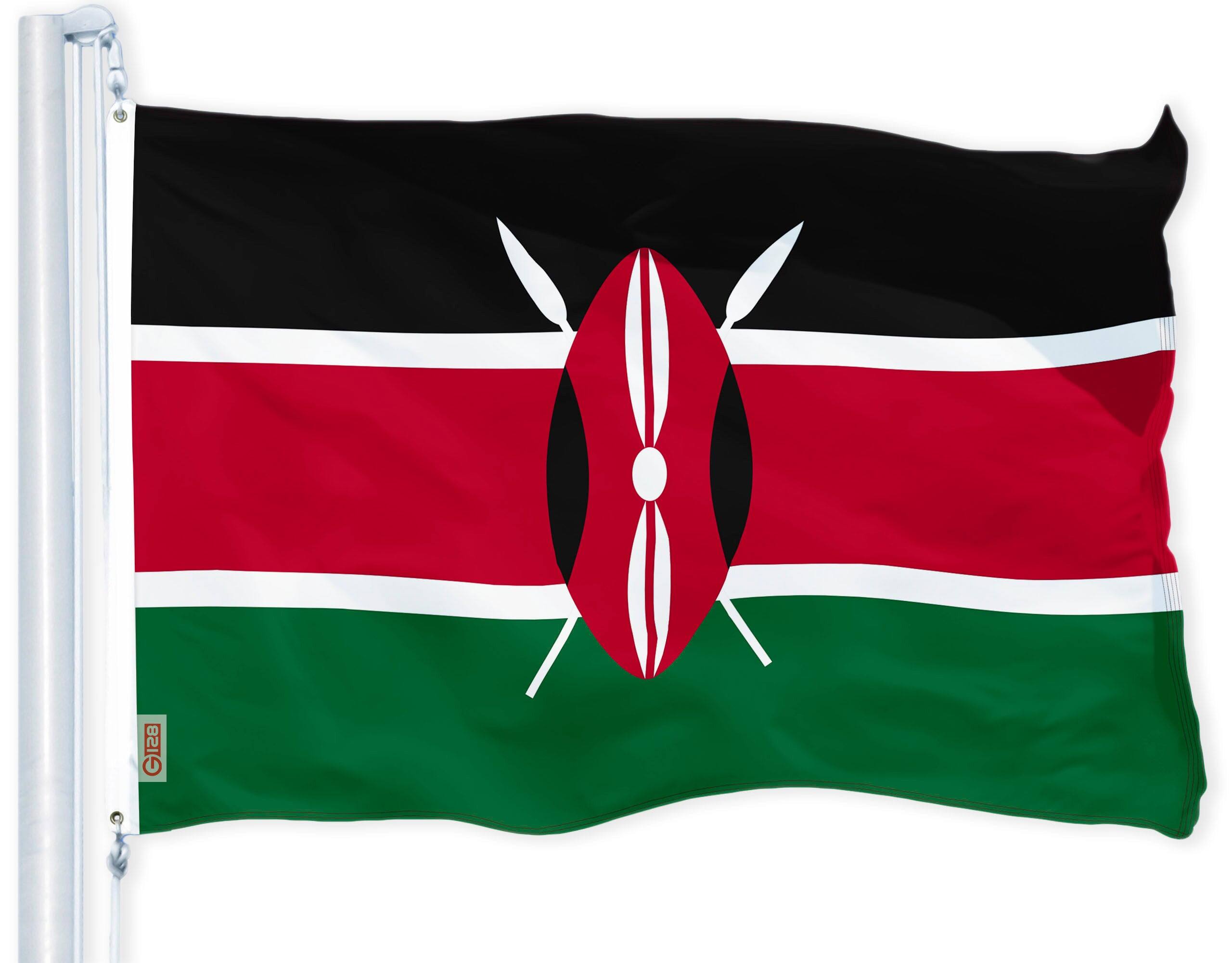 Front. G128 - Kenya National Flag 3x5 ft 150D Polyester Brass Grommets Indoor/Outdoor - Assorted Colors.