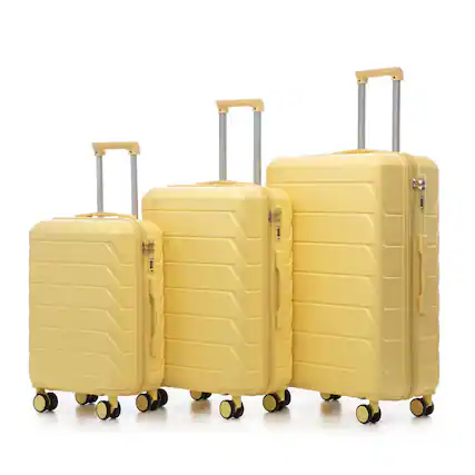 Front. HTUTWOO - ABS Spinner Wheel Luggage Sets - 20"/24"/28" 3 Pcs Carry On Suitcase, Matching Color, Combination Lock - Yellow.