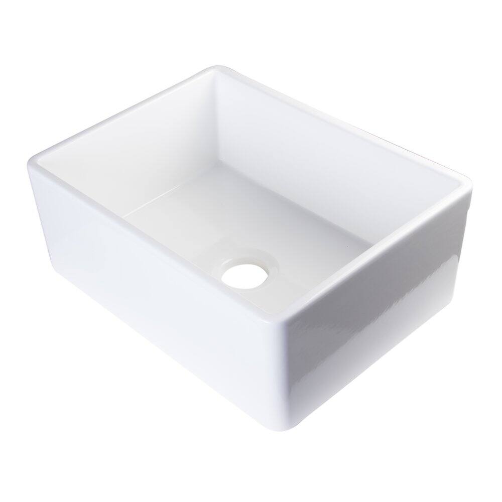 Front. Alfi - ALFI brand White 26 Contemporary Smooth Apron Fireclay Farmhouse Kitchen Sink - White.