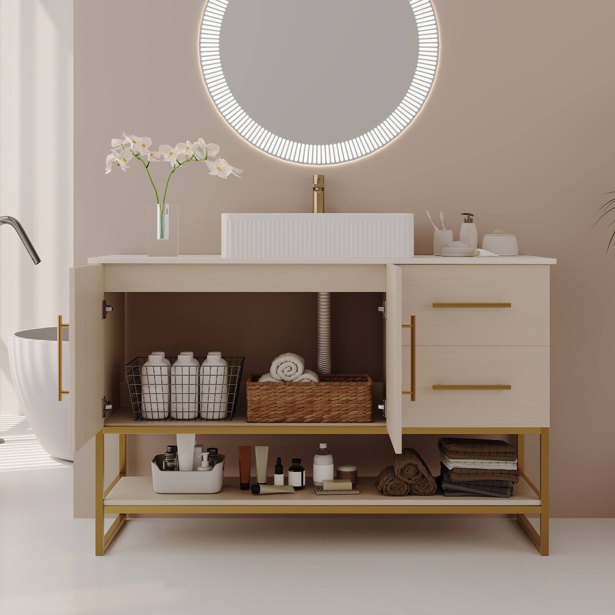 Alt View 2. Boyel Living - 47.2 In Modern Free Standing Vanity Ceramic Vessel Sink Gold Accent - Ameican White Oak.