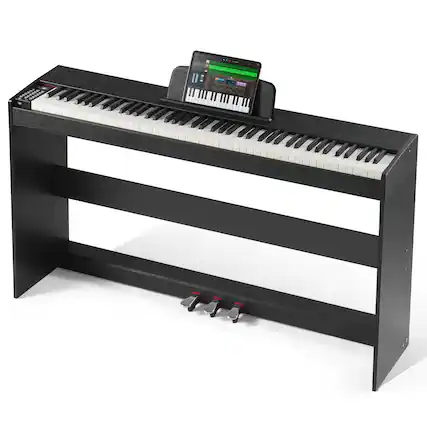Front. VEVOR - Weighted Digital Piano, 88 Key Fully Weighted Keys, Electric Piano Dual Keyboard & Speakers Simple Cabinet Bracket - Black.